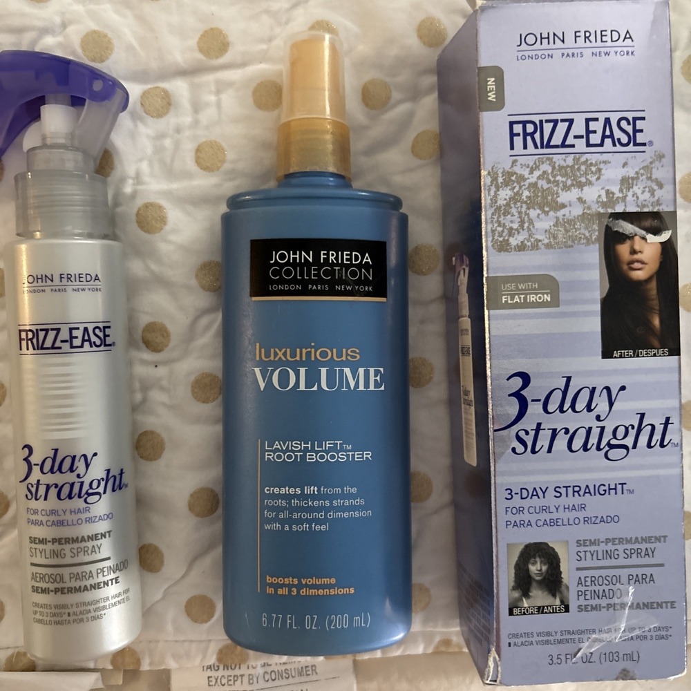Frizz Ease John Frieda 3 day straight spray for curly hair + luxury volume spray